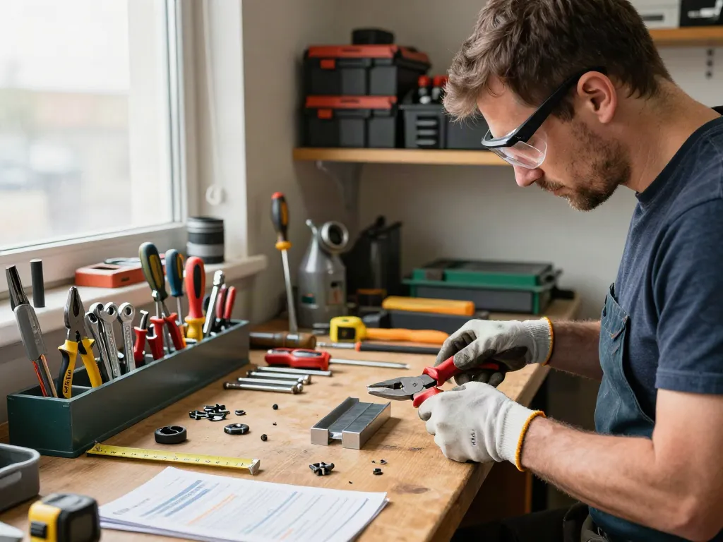 Utilizzo delle pinze KNIPEX in Italia da parte di un artigiano esperto nel suo laboratorio attrezzato.